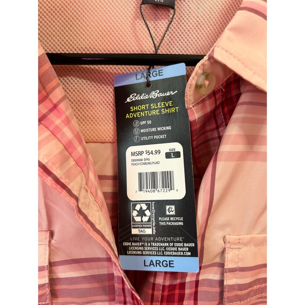 Eddie Bauer Women's Button-Down Short Sleeve Adventure Shirt Plaid Large NWT - Picture 3 of 7